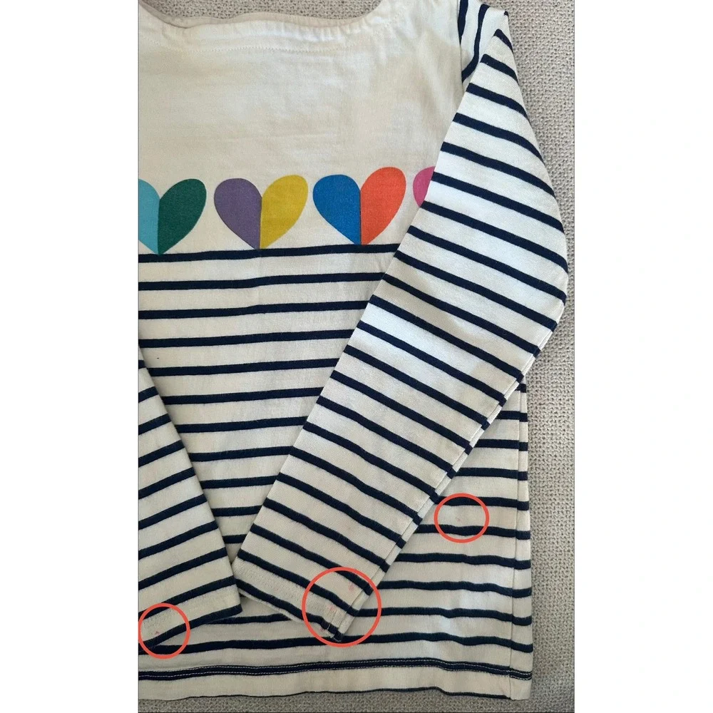 Mini Boden Girls Navy White Striped Rainbow Heart Long Sleeve Shirt Size 7-8Y